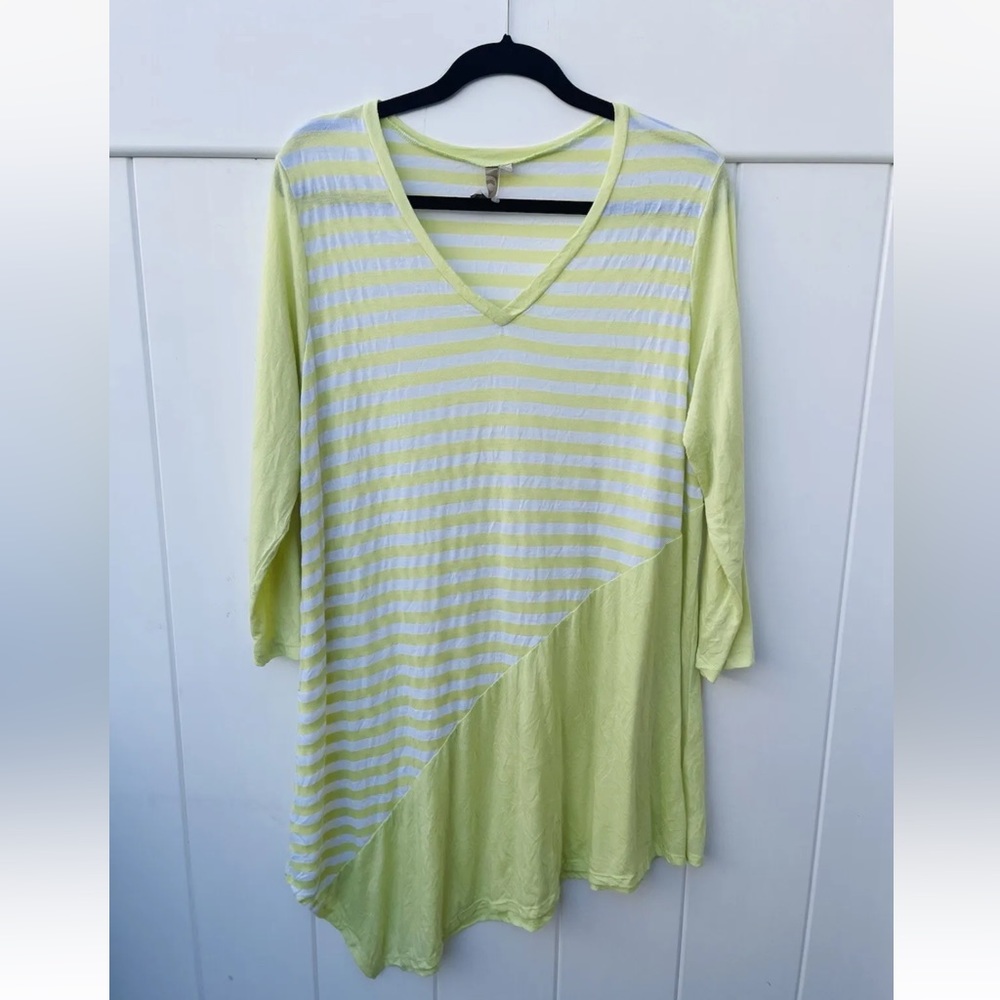 Comfy USA lime green striped V-neck blouse size X-Large